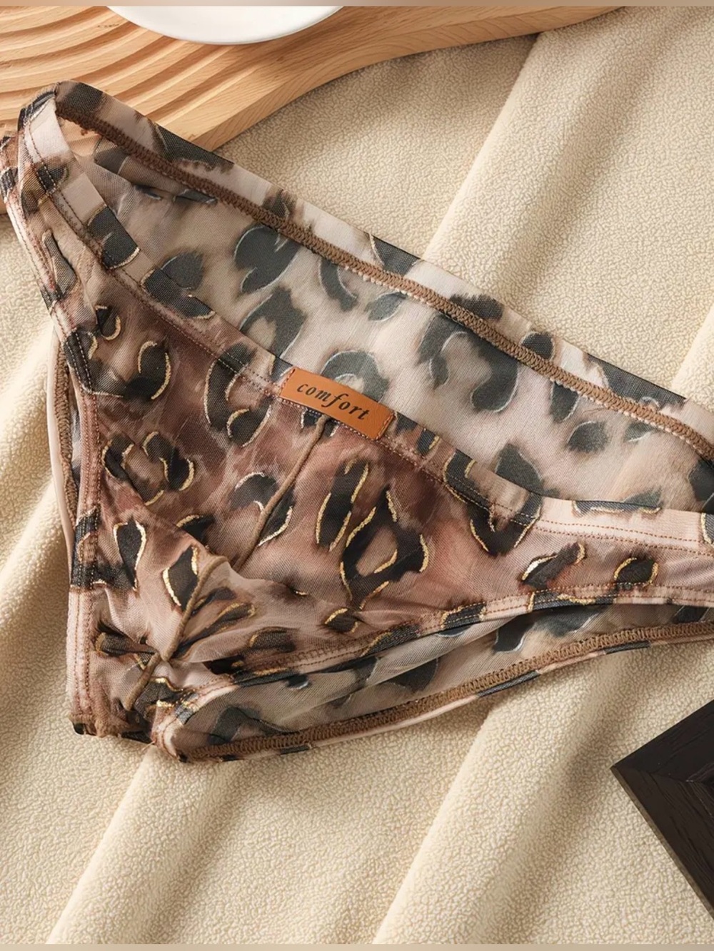 Comfort Sheer Leopard Print Bikini Briefs - Brown